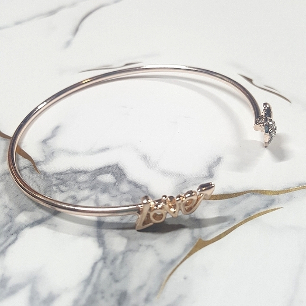 Gold Tone Love and Crystal Heart Cuff Bracelet - Picture 2 of 5